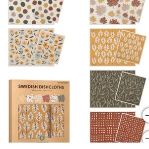 Swedish Dishcloths Set with Leaf and Floral Patterns